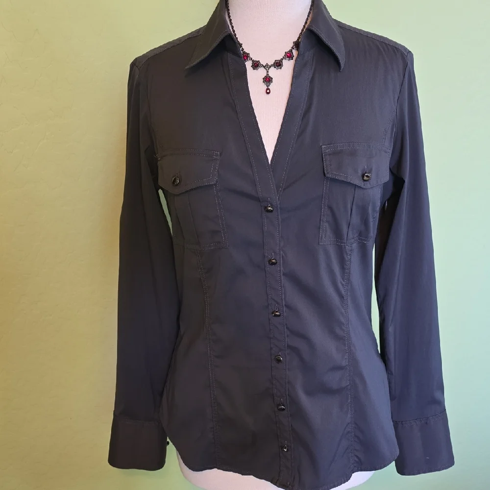 Express Dark Gray Button-Down Shirt for Women - Picture 2 of 9